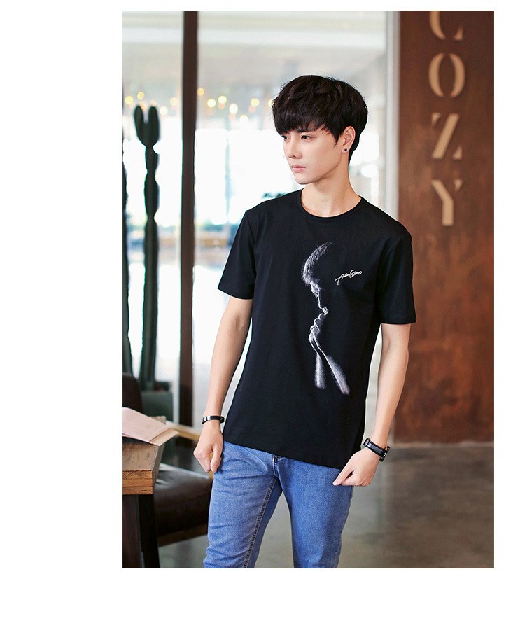 2018夏季男士時尚潮流印花短袖T體恤男圓領簡約半袖青少年潮